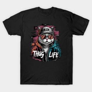 Thug Life Cat Design in Bold Colors T-Shirt